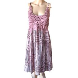 Mauve Pink/purple boho crochet spaghetti strap printed midi dress